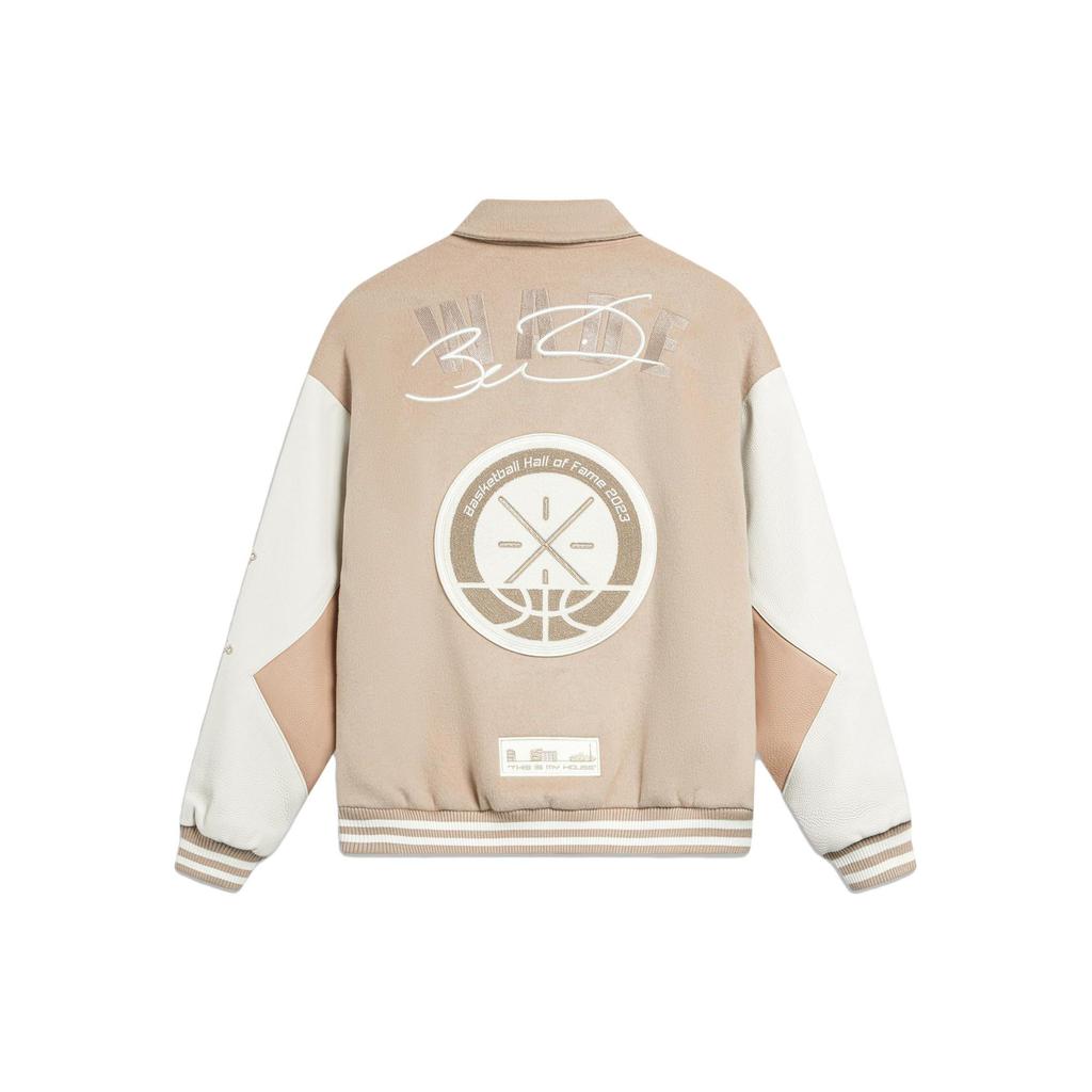 Li-Ning Wade Hall of Fame Series Contrast Graphic Print Loose Jacket with Turn-Down Collar Unisex Jacket Light-Glazed-Brown Off-White AJPT005-3