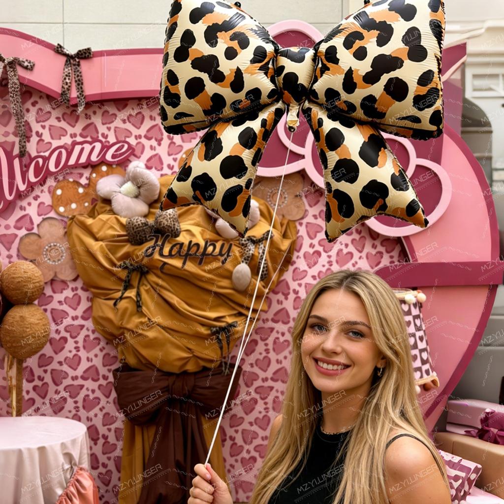 1/2pcs Matte Leopard Print Bow Balloons,for Bow decorations,birthdays,Valentine's Day,wild-themed Parties,and Girls' Nights