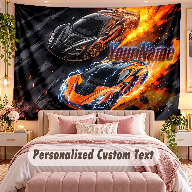 Fire Flames (5) Theme Wall Tapestry Customized With Name Text Personalized Hanging Tapestry For Bedroom Living Room Decor
