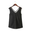 Chiffon Vest T Shirt Blusas Tops V Neck Sleeveless Summer Top women Patchwork Bottom Camisole Sheer Mesh Casual Tank