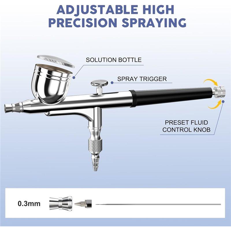 HHO-Dual-Action 0.3Mm Airbrush Gun Kit- Feed Functionality For Painting, Modeling, Cake Decorating, Makeup, Nails, Crafts