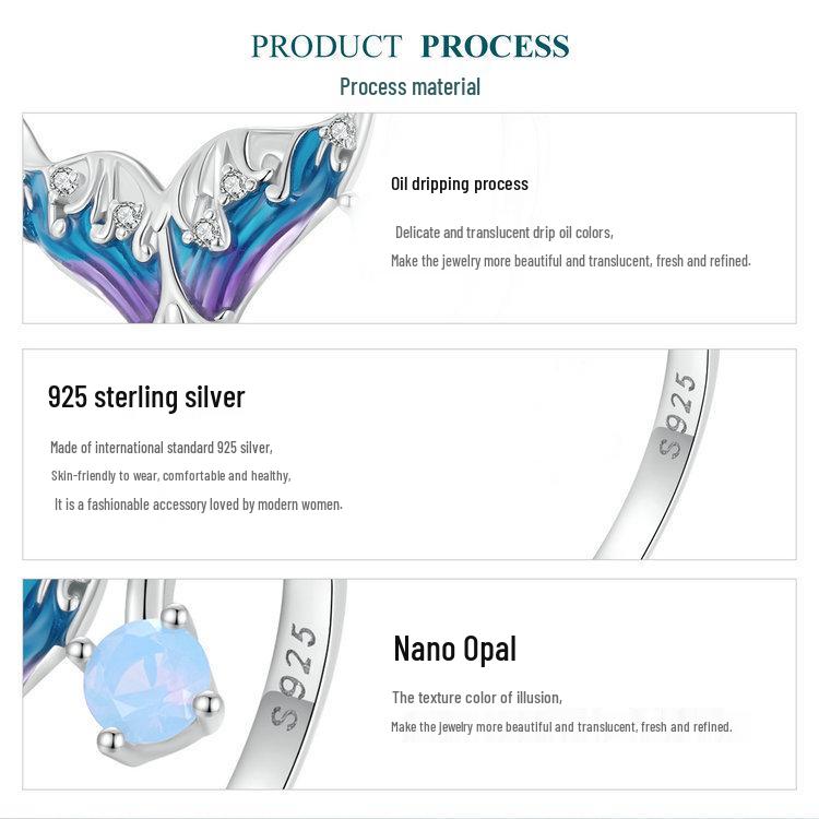 Avle Exquisite Fantasy Fishtail Ring: S925 Sterling Silver, Platinum-Plated, Adjustable Women's Jewelry