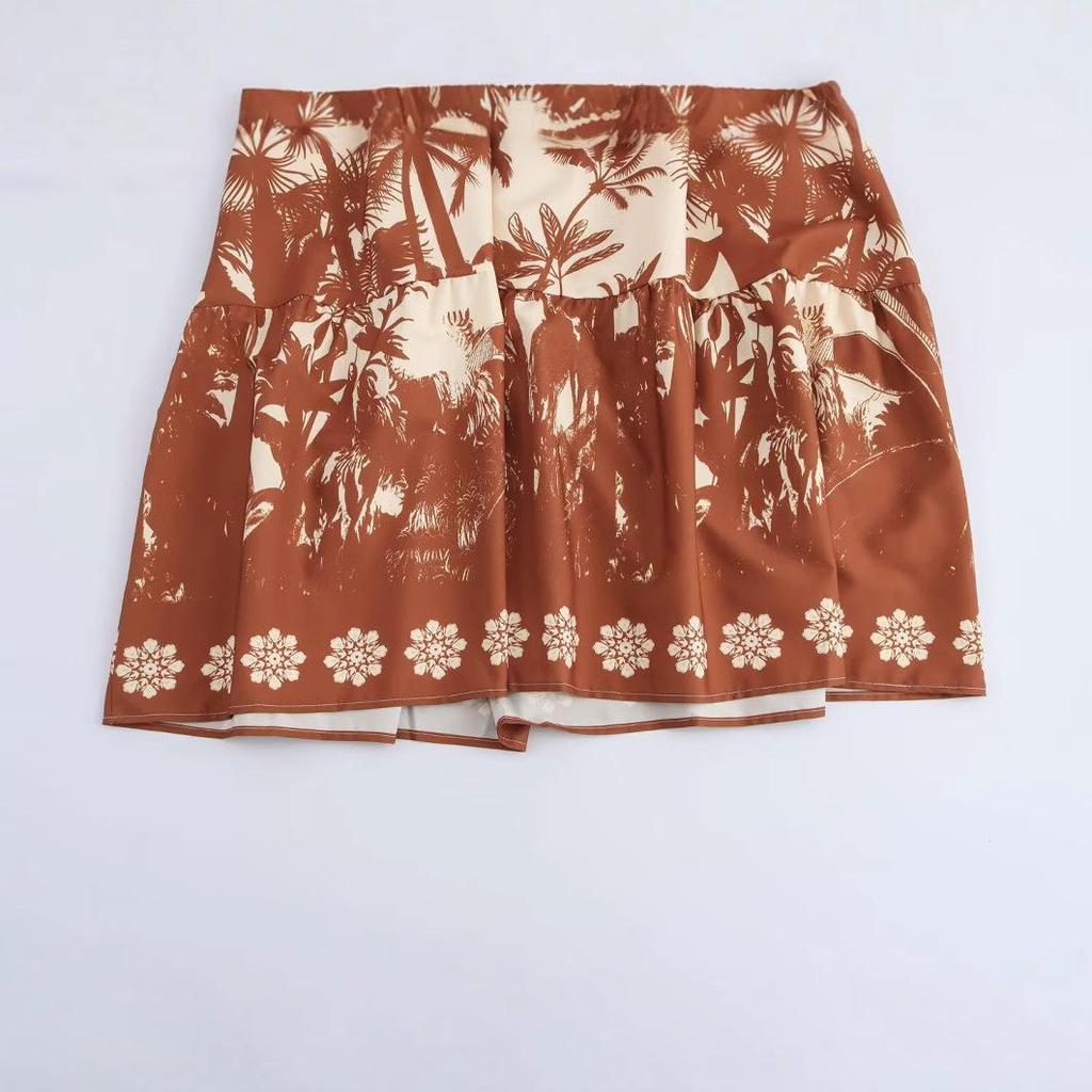 2025 Spring Women's European/American Style Coconut Tree Print Halter Dress