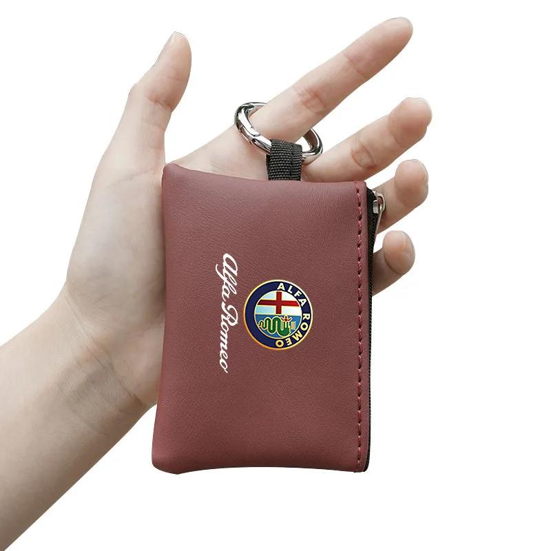 Car Stickers For Alfa Romeo Car Key Bag Leather Mini Coin Purse For Alfa Romeo 4C 159 Spider Giulia Giulietta 156 Tonale Mito 14