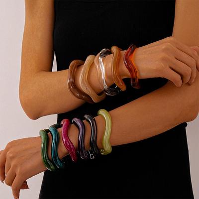 European & American Acrylic Smudged Geometric Circle Open Bangle - Vintage, High-End Jewelry for Women