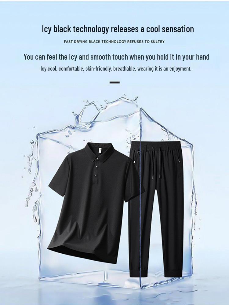 Men's Summer Quick-Dry Ice Silk Running Suit: Polo Shirt & Shorts for Middle-Aged and Elderly