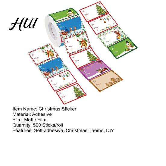 Festive Name Stickers 500Pcs/Roll Christmas Gift Tags Cartoon Santa Snowman Reindeer Tree to And from Claus Adhesive DIY Present Box Greeting