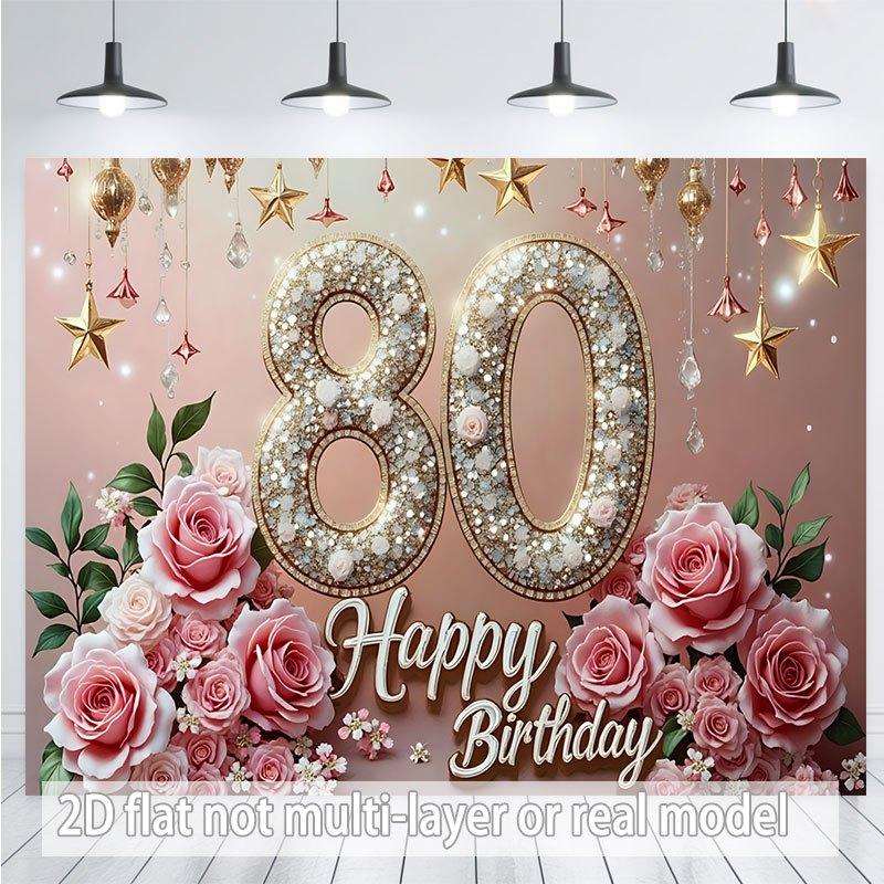 2D Plane - A single 2D plane banner with a shining 80 , roses and other decorative elements on it. 100x150cm