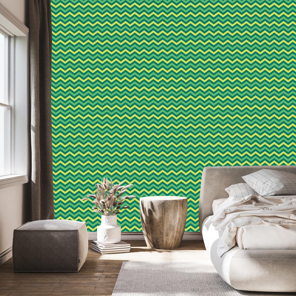 Green and Sea Zigzag Wallpaper for Living Room and Bedroom 50x1000