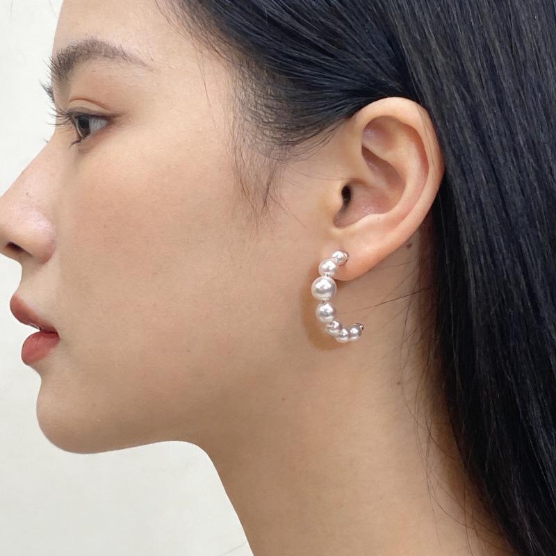 S925 Sterling Silver C-shaped Pearl Stud Earrings - Fashionable and Elegant Pearl Ear Hooks 925 Silver