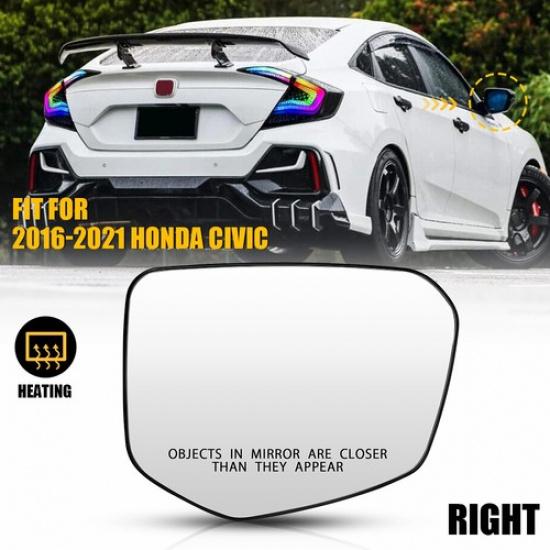 Heated For 16-21 Honda Civic Wing Mirror Glass passenger Right Side 76253TBAA01