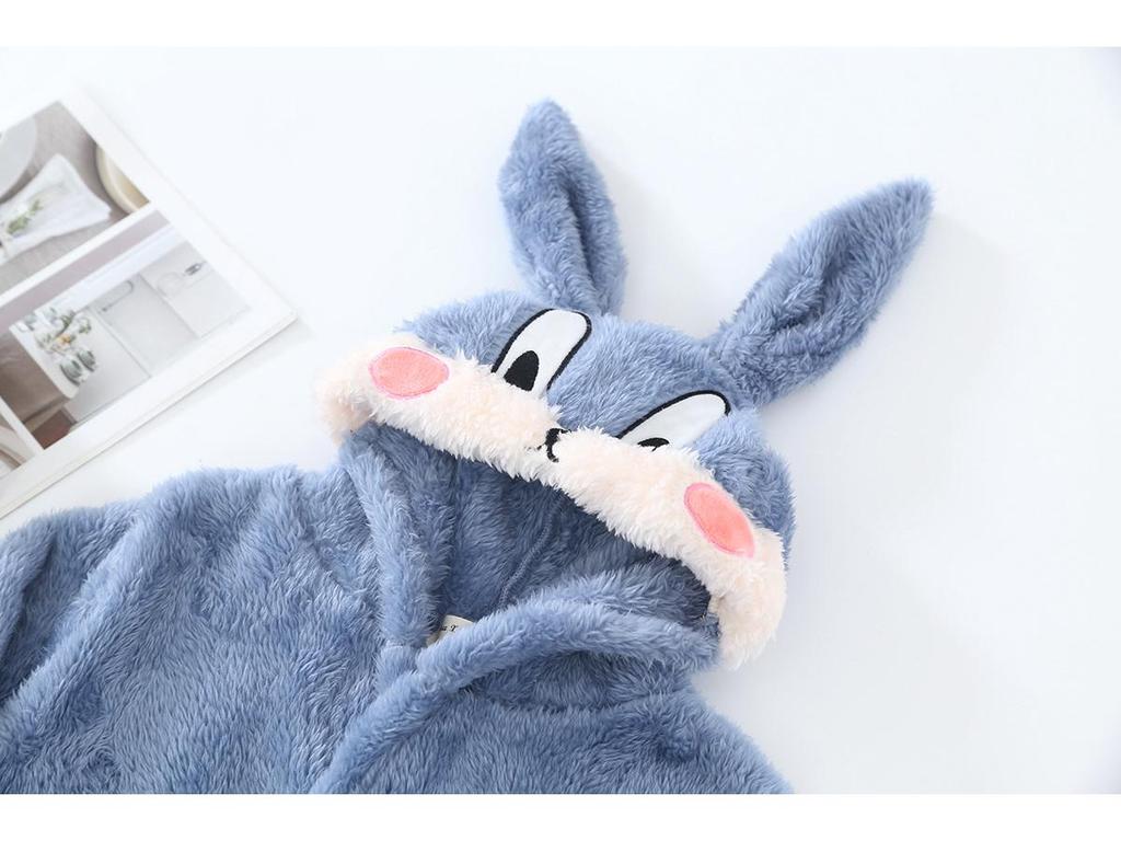 Children's Plush Cartoon Bathrobe - Boys' & Girls' Double-Sided Fleece Pajamas for Autumn/Winter