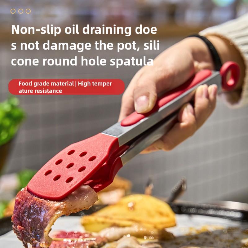 In Stock Silica Gel Food Clip Thickened Stainless Steel Food Tong Outdoor BBQ Clamp Buffet Bread Steak Barbecue Clip