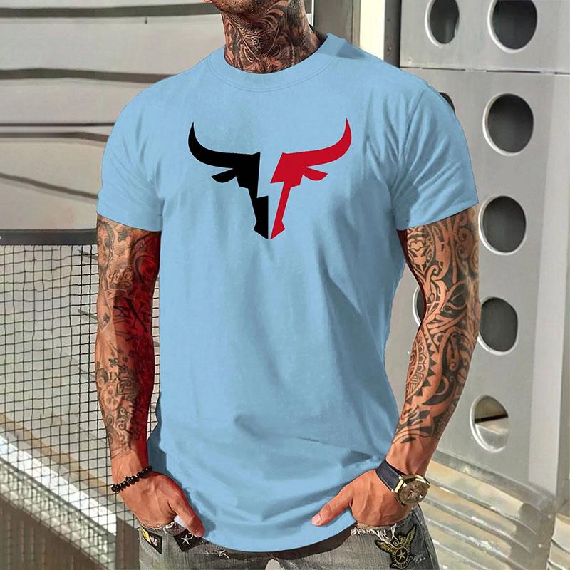 Fashion Cow Head Print Short-sleeved T-shirt New Men's Round Neck Fitness Sports Short-sleeved Tops Summer Simple Men's Clothing