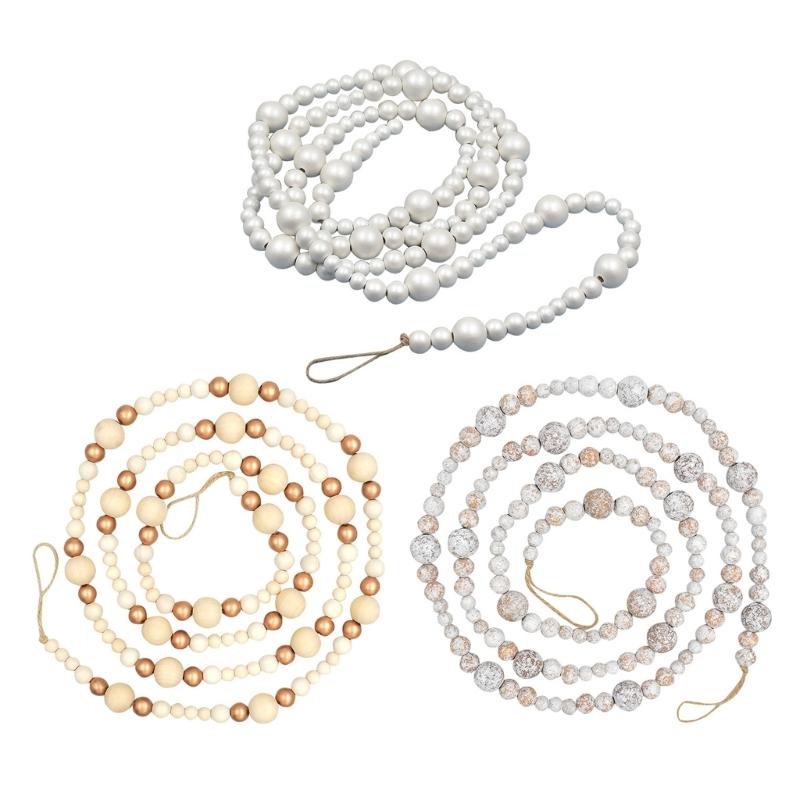 Woodeb Bead Christmas Garland Christmas Tree Wood Beads Hanging Ornament For Wreath Mantels Staircase Holiday Decoration