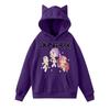 Damemote Casual Langermet trykt Rundhals hettegenser Pullover Topp med lommer