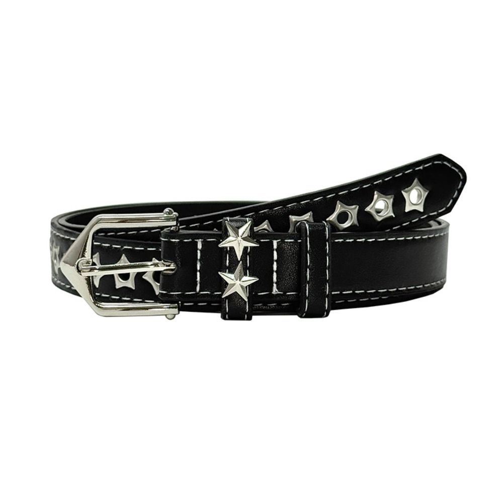Metal Buckle Y2K Star Waist Belts PU Leather Girls Rivet Waistband Women's Jeans Belt  for Pants