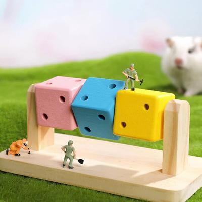 Brinquedo Interativo Engraçado para Hamster Cubo de Madeira Colorido para Pequeno Animal de Estimação Hamsters Papagaios Coelho Brinquedo para Roer Suprimentos para Animais de Estimação