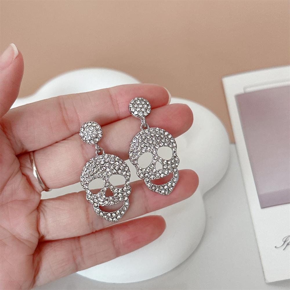 Halloween Skull Funny Ear Stud Scary CZ Dangle Earrings Heads Zircon A Holiday Party Earrings For Women Girls A gift