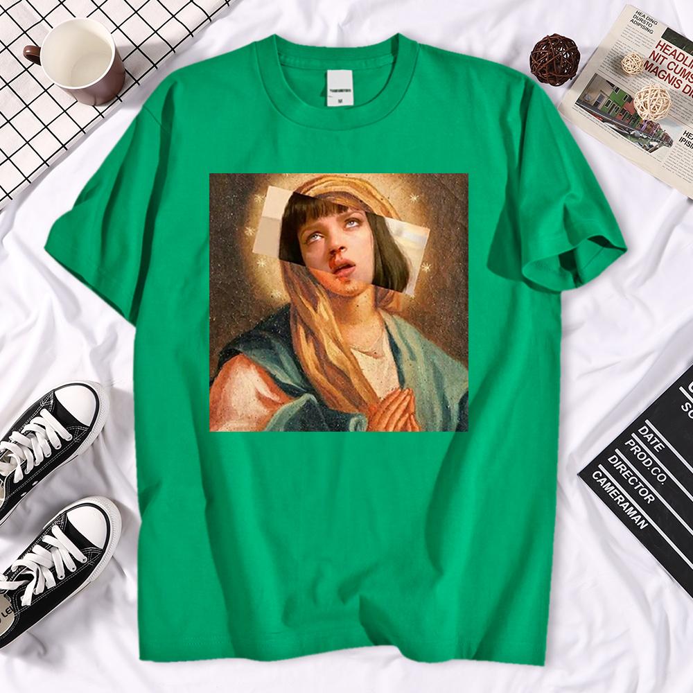 Quentin Tarantino Hip Hop T Shirt Movie Pulp Fiction Virgin Mary T Shirt Men Women Shirt Black Green Streetwear Brand Top Tee