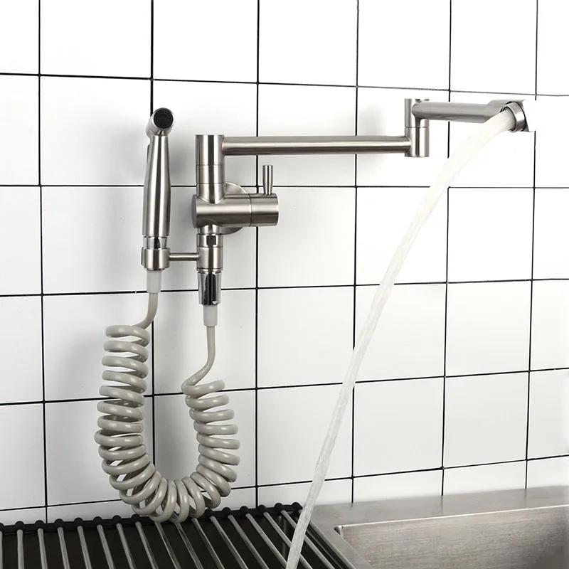 Brass Kitchen Faucet Single Cold Tap With Bidet Sprayer Black Kitchen Sink Tap Brushed Nickel Fold Tap Wall Mounted Chrome