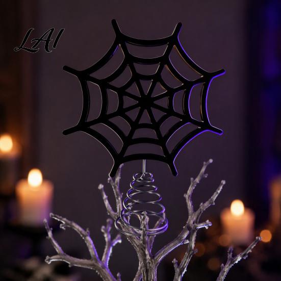 Indoor Outdoor Holiday Decor Halloween Spider Web Tree Topper Decoration Metal Festive Trick or Treat Ornament for Yard Celebration Party Favors