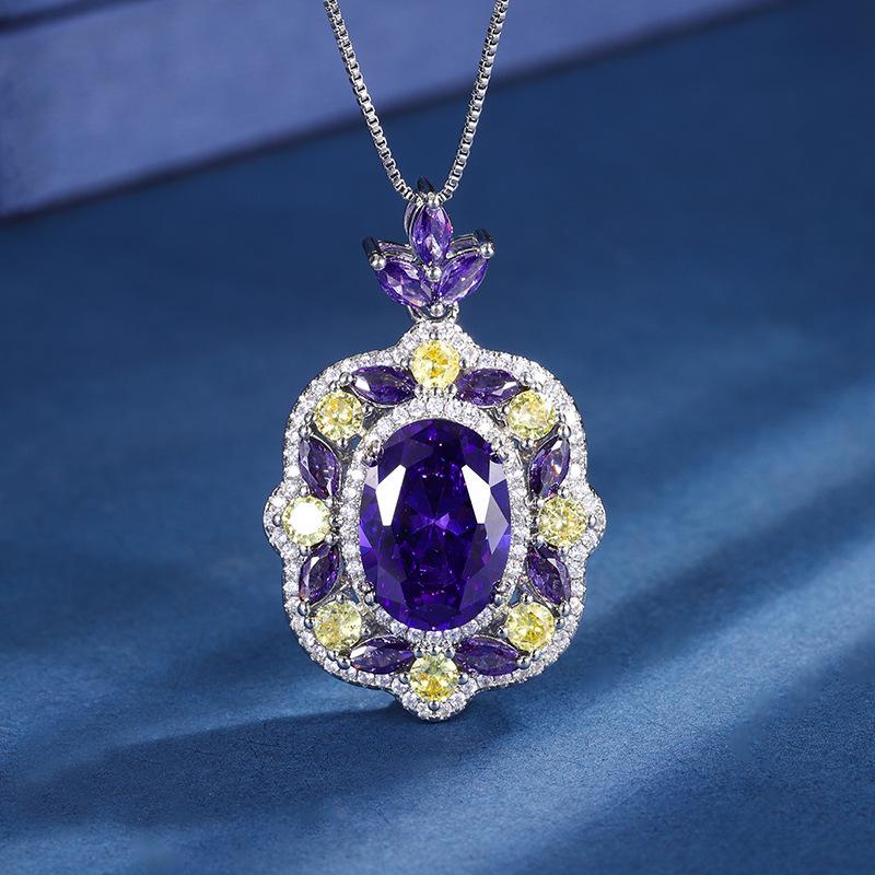 

Jewelry Copper Bottom Gold-Plated Retro Set Simulation Color Treasure Color Diamond Pendant Ring Set 10 * 14