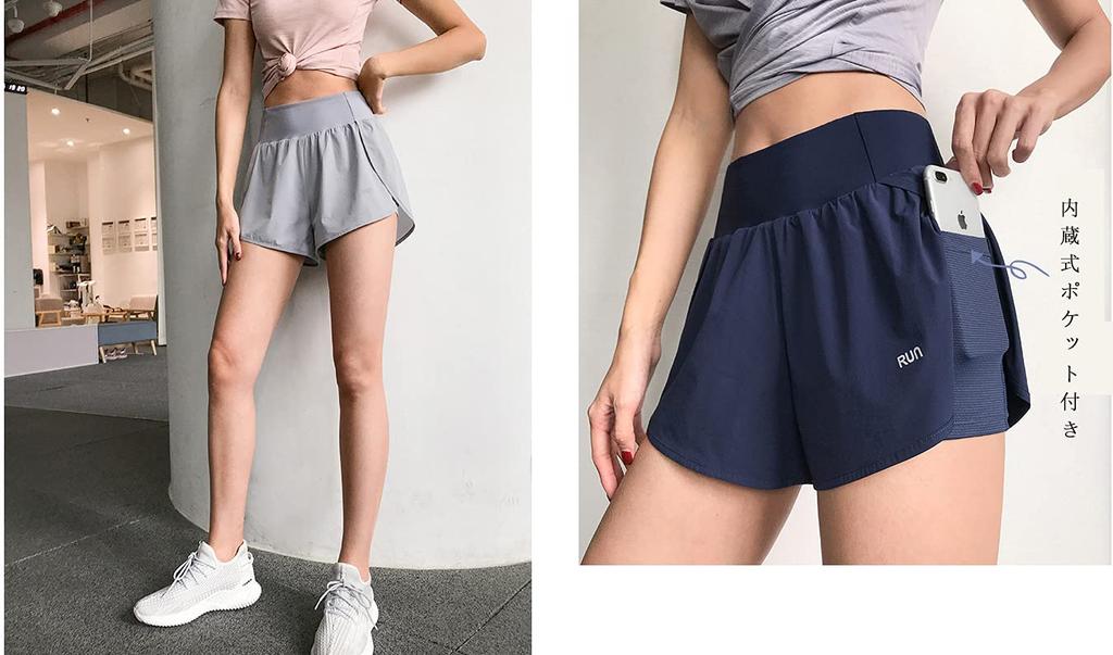 RAKUKOU Shorts with Sports Shorts for Yoga Size Women's Built-in Pockets, Running, Summer, Soft, Breathable, Stretchy, Sweat-Wicking, Quick-Drying,