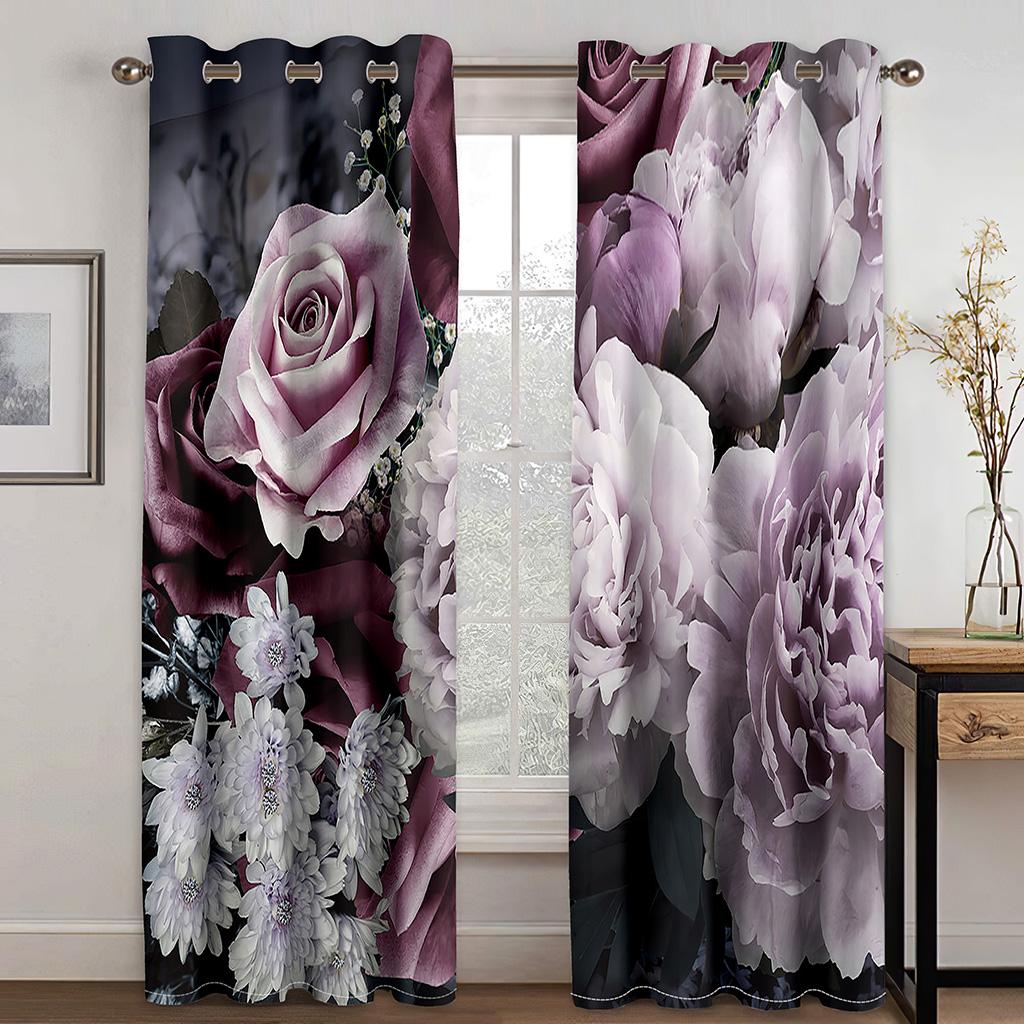 3D Soft Pink Rose Flower Pattern Sunshade Window Curtains Deluxe Living Space Bedroom Space Home Decor Window Curtains 2 Panelss