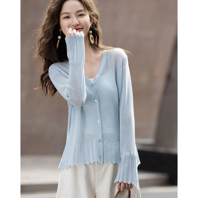Demana Elegant Lyocell V-Neck Jacquard Knit Cardigan