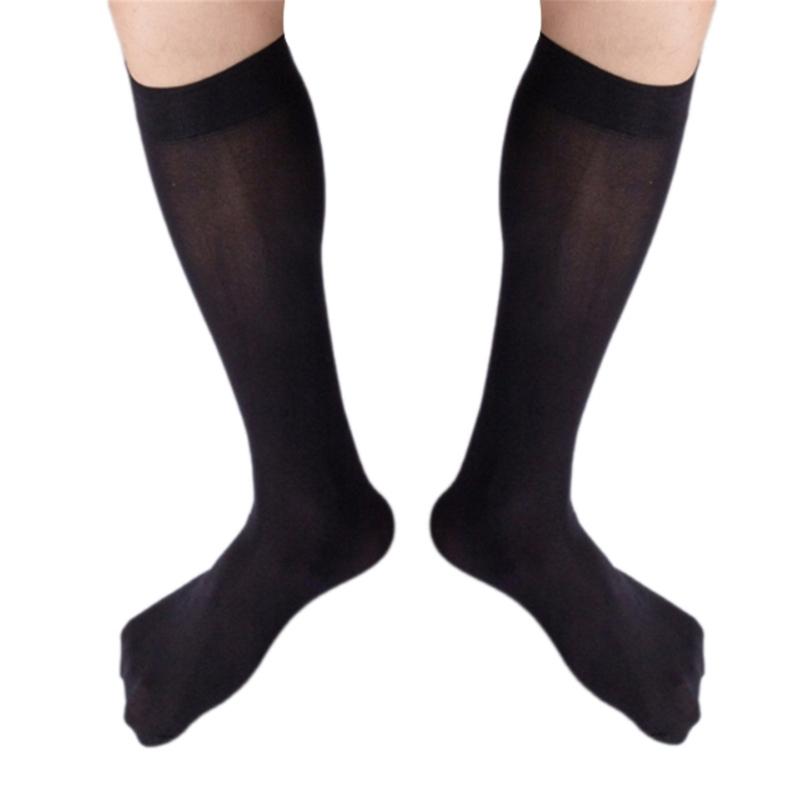 Mens Business Suit Soft Breathable Velvet Silk Dress Socks Solid Color Middle Calf Length Stockings for Formal Use