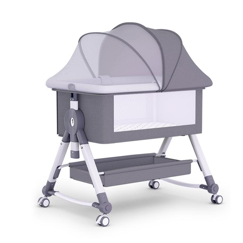 Bedside Bassinet for Baby Unisex Portable Travel Cribs with Wheels 3 in 1 Crib Foldable Height Adjustment Movable Bedside Swing
