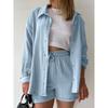 Collar Shirt Drawstring Shorts Set Long Sleeves Lapel Shirt Drawstring Shorts Suit