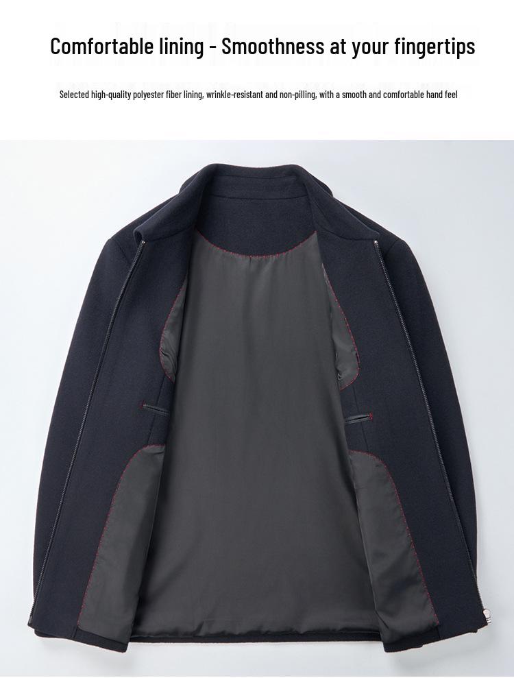 Men's Wool Jacket with Detachable Down Liner - Short Lapel Coat for Middle-aged & Elderly