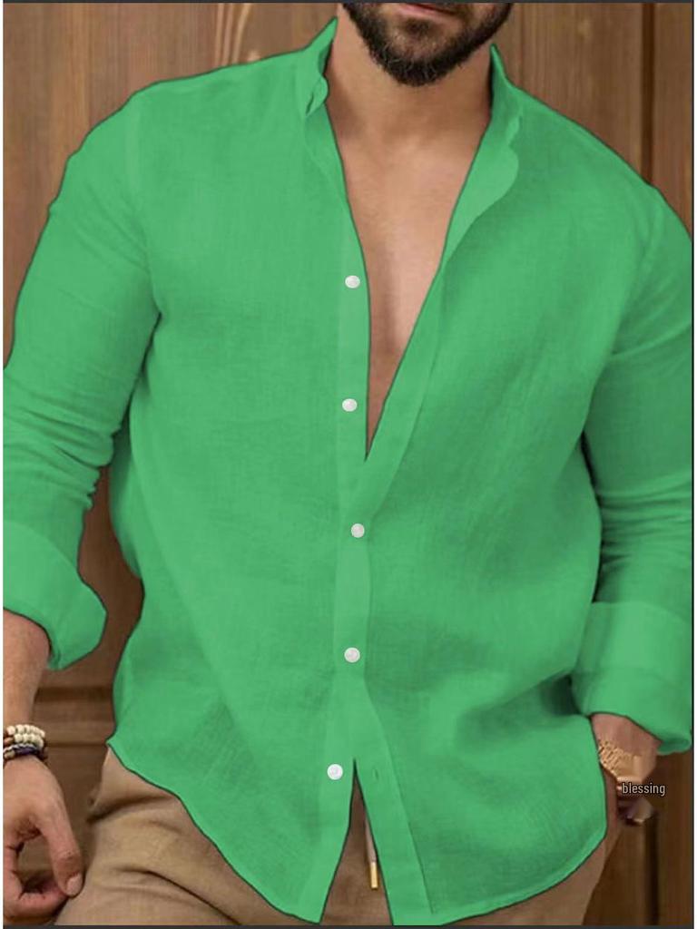 European/American Solid Cotton Linen Men's Casual Shirt, 2025 Youth Edition