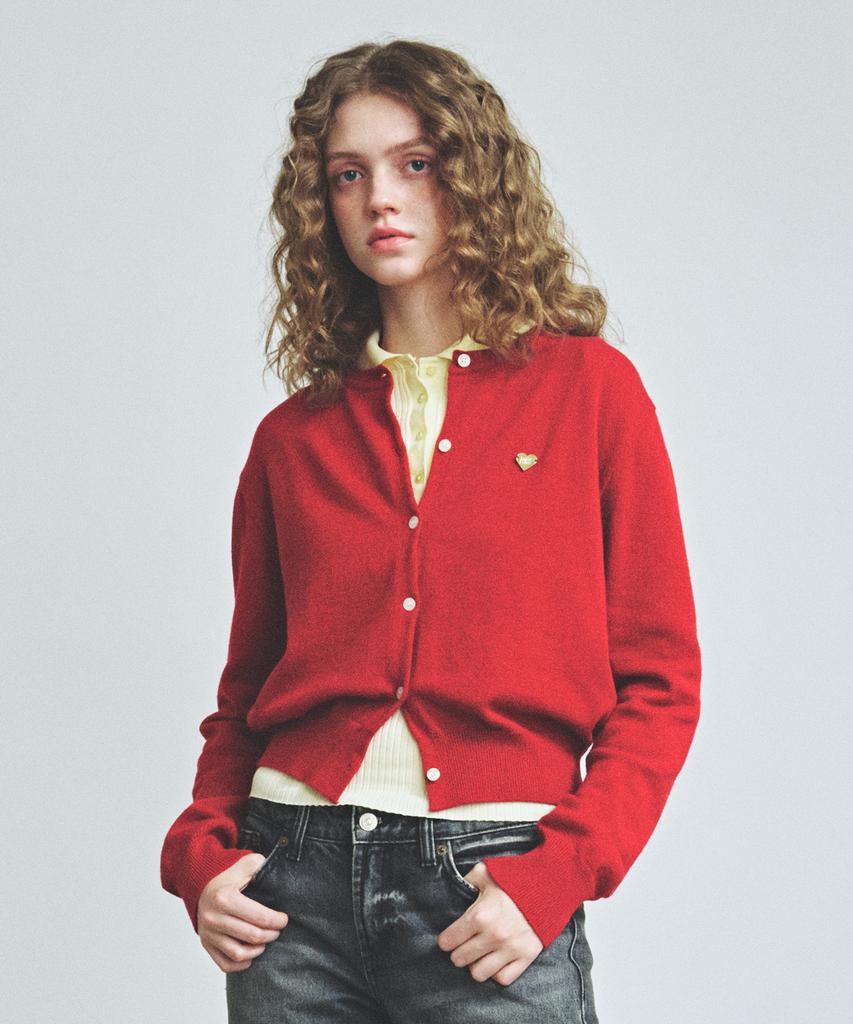 Knitted (W) Basic Essential Washable Round Cardigan Red