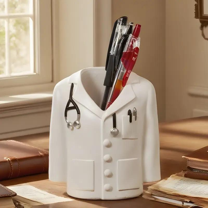 

Resin Art Pen Holder and Vase White Coat Design Elegant Home Decor Organizing Writing Tools Pens Desktop Dried Flower Decoration білий