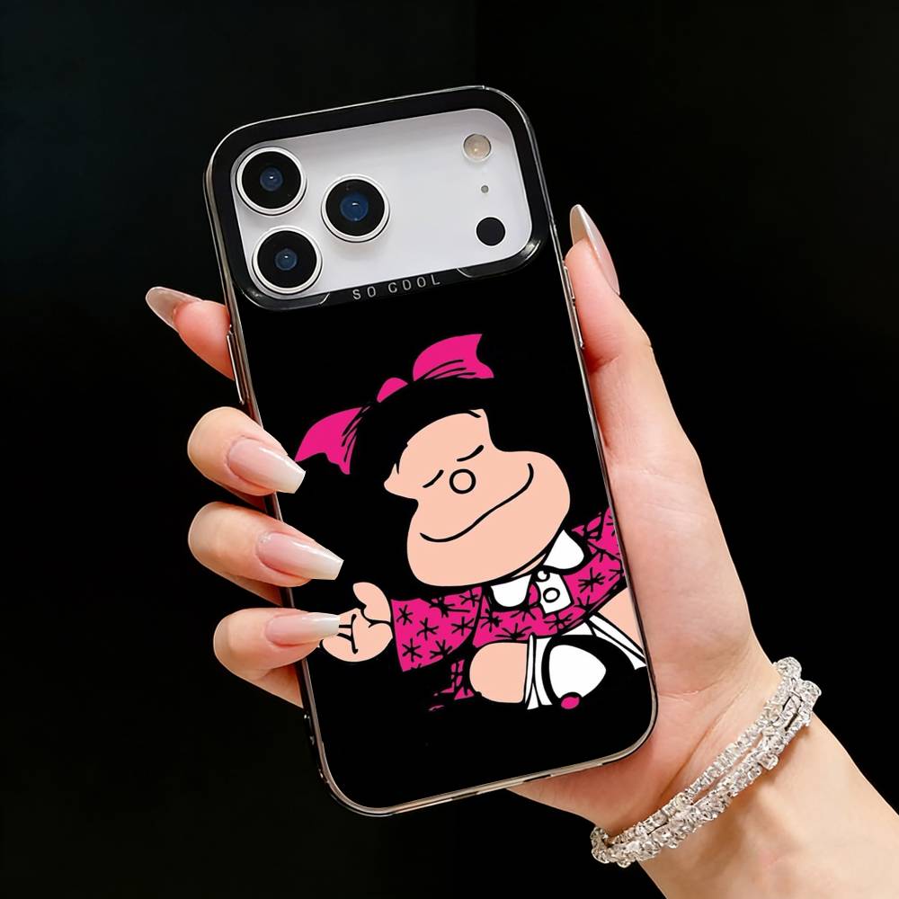 Cartoon M-Mafalda Niedliche Handyhülle Für iPhone17, 16,15,14,13,12 Pro Max Schwarzes Candy Matt Stoßfeste Hülle