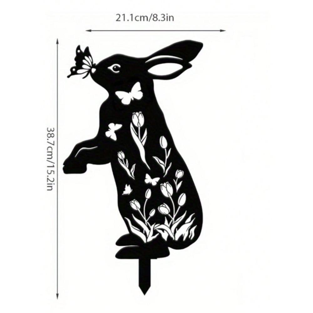 Black Metal Bunny Garden Decor Outdoor Ground Stakes