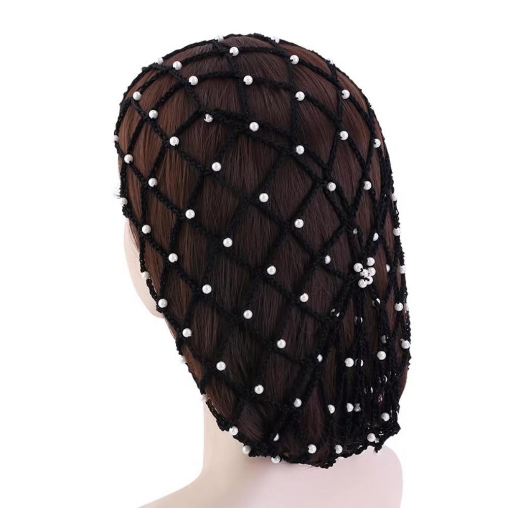 Pearls Beads Mesh Snood Hair Net Solid Color Women Headbands  Hair Accessories