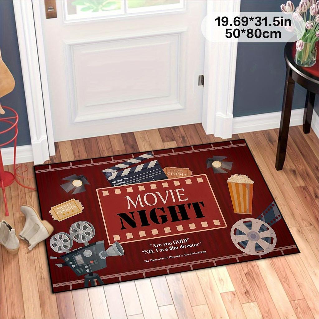 1pc Movie Night Theme Area Rug Non-Slip Machine Washable Decorative Floor Mat for Home Office Kitchen Laundry Room Decor