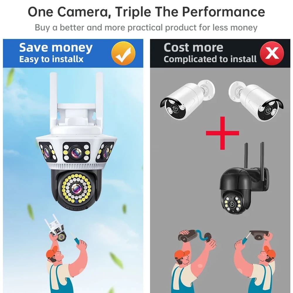 LS VISION 6K Outdoor WiFi Video Surveillance Camera 12MP Four-lens Three-screen AI Human Body Detection Bidirectional Voice IP Camera CCTV