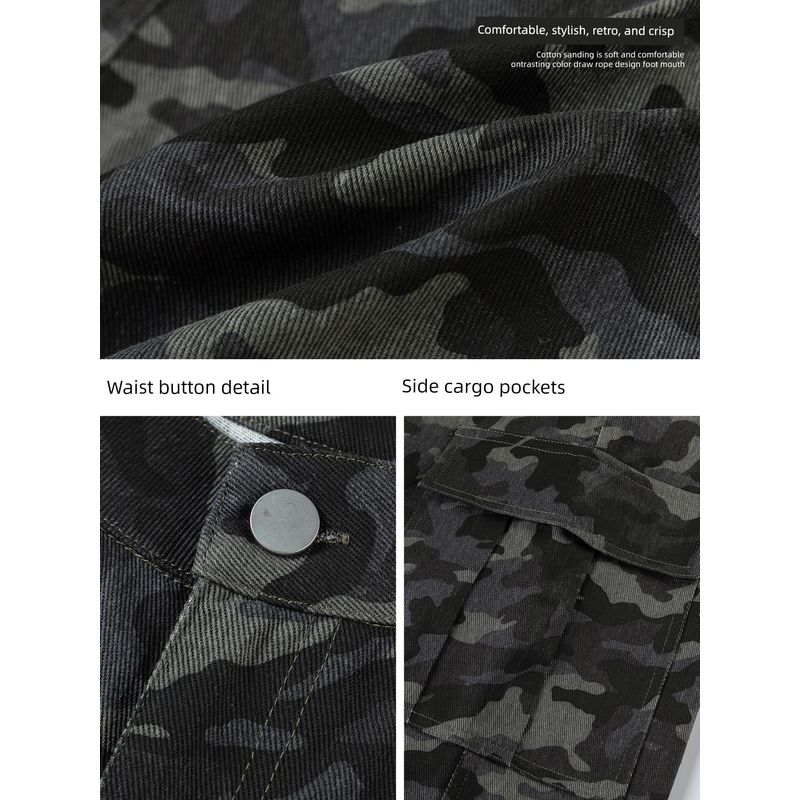 Wassup American Retro Camouflage Cargo Pants Niche Design Scimitar Pants Unisex Sickle Pants Couple Casual Pants