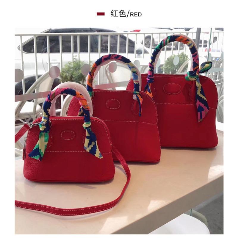 

New lychee pattern platinum bag first layer cowhide shell bag single shoulder oblique span leather portable bowling women s bag mini-22CM
