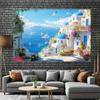2D Banner 1 Piece, "Santorini Scenery" Suitable for Birthdays, Festivals, Parties, Multiple Sizes Can Be Selected