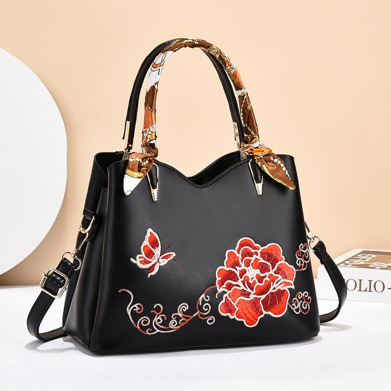 Elegant Black Pu Embroidered Handbag For Women Perfect For Business And Daily Use