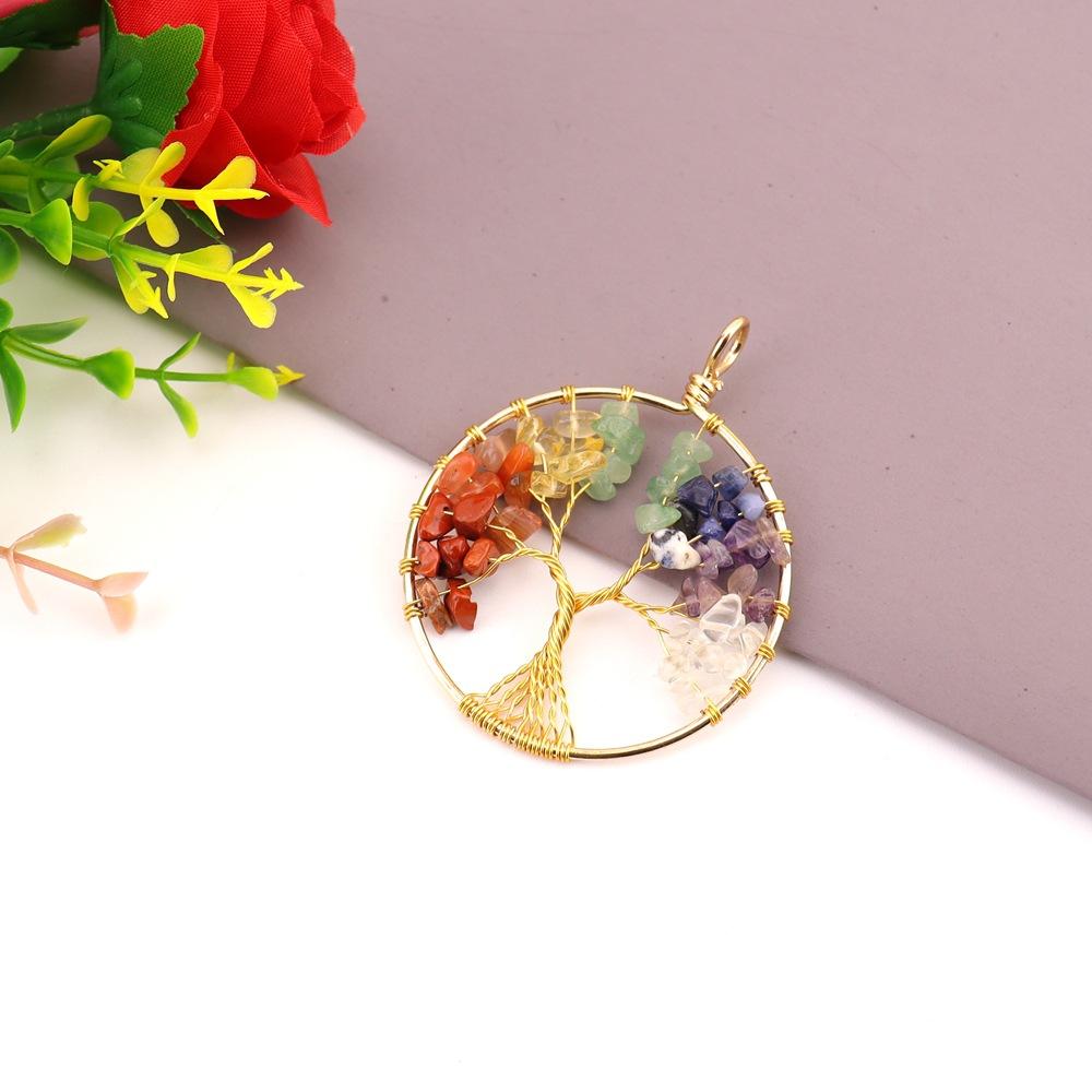 Natural Crystal Gravel Winding Colorful Tree Of Life Pendant Necklace Natural Stone Fortune Tree Dream Catcher Pendant N746