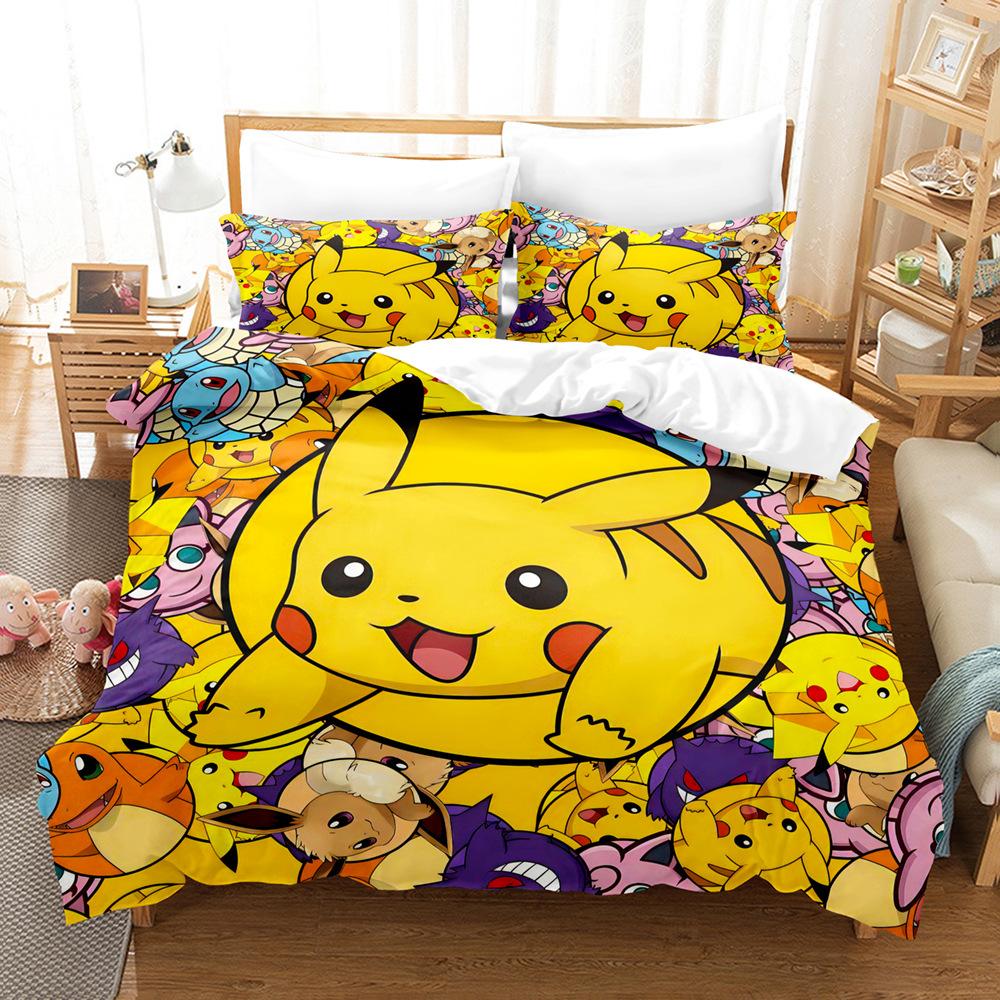 Pikachu Series Three-Piece Cartoon Kit 3D Digital Printing Quilt Cover Bedding