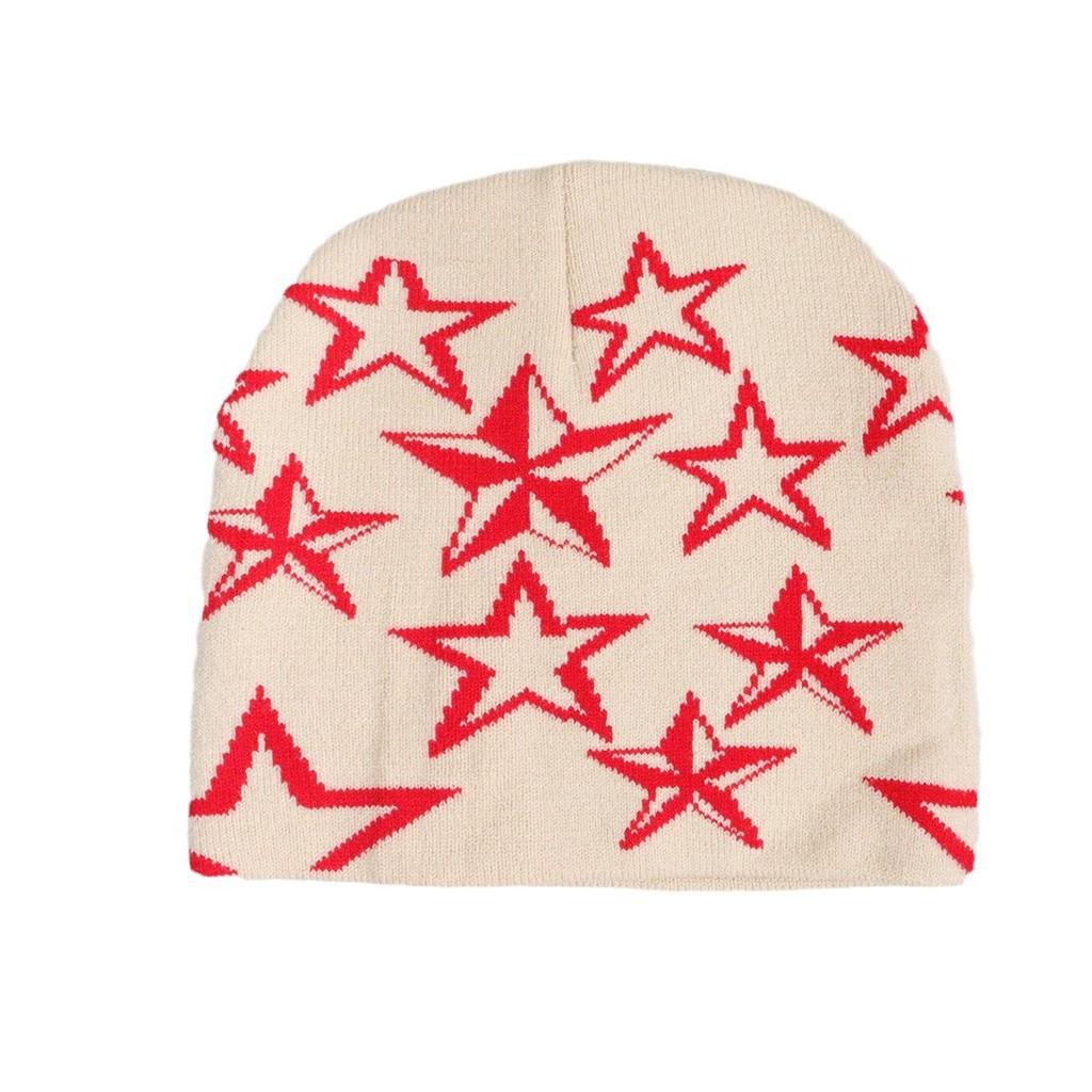 Y2k Style Star Design Knit Cap With Fluffy Fabric For Fall Street Fashion
