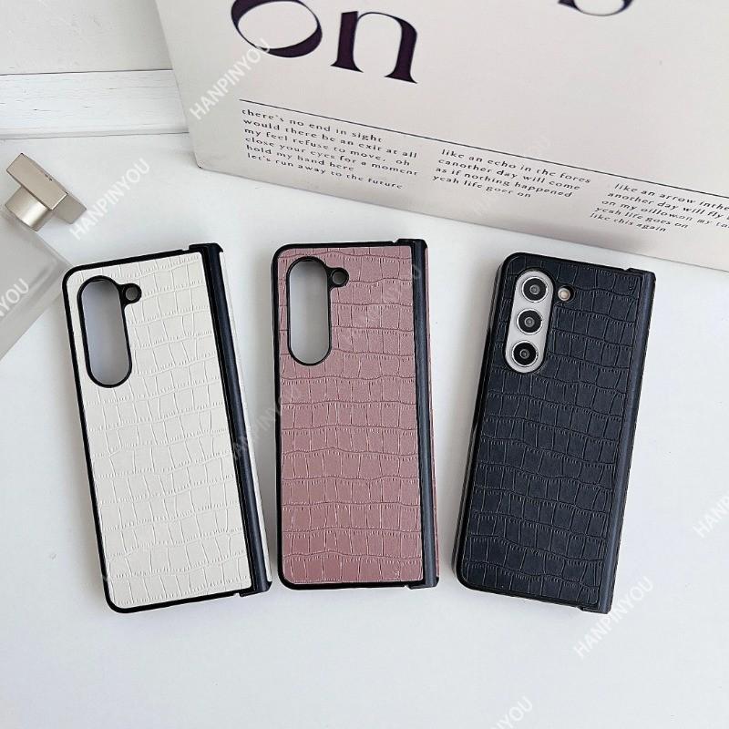 Leather Crocodile Pattern Texture Flip Case For Samsung Galaxy Z Fold6 Fold5 Fold4 Fold3 Hinge Style Back Cover Anti Drop Protector Shell